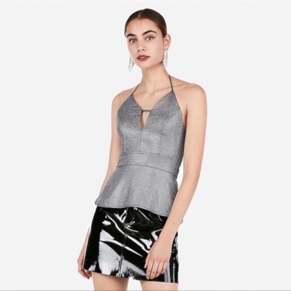 Express Tops - NWT Express Iridescent Shiny Sparkly Metallic Blouse Top Peplum Tank Halter K